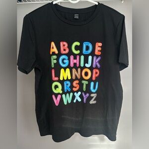 SHEIN size LARGE Multicolor Alphabet on a BLACK Tee